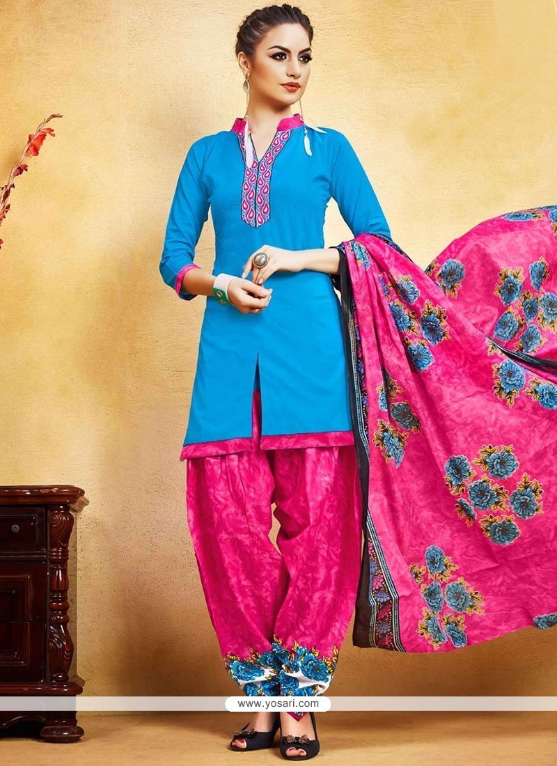 Pink and White Printed Work Work Punjabi Suit buy online -