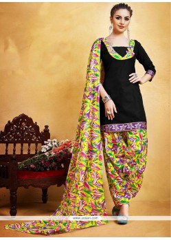 Mesmerizing Print Work Fancy Fabric Black Punjabi Suit