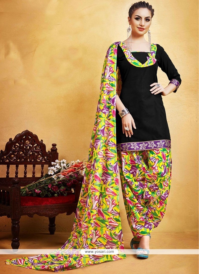 Buy Mesmerizing Print Work Fancy Fabric Black Punjabi Suit | Punjabi ...