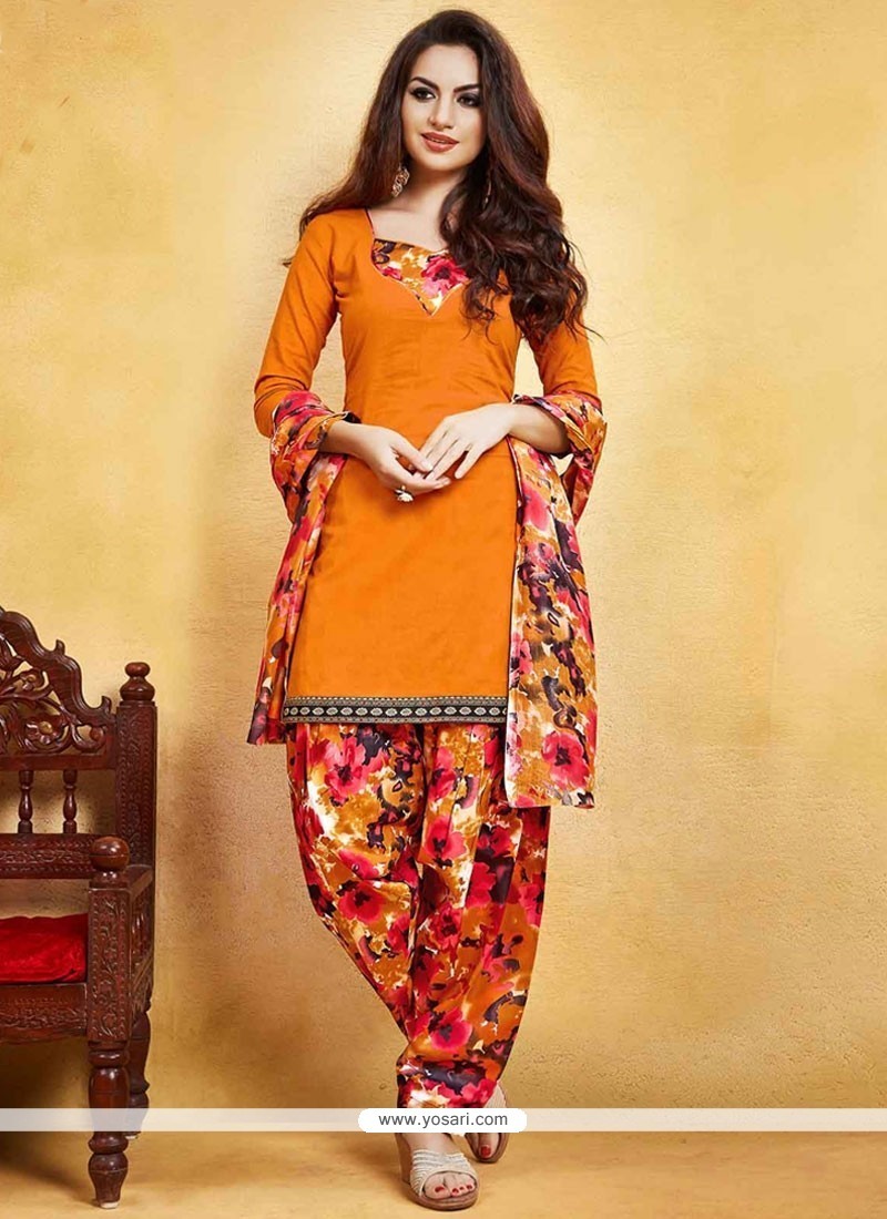 Buy Outstanding Print Work Orange Fancy Fabric Punjabi Suit ...