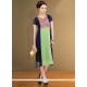 Glossy Print Work Green And Navy Blue Faux Georgette Party Wear Kurti