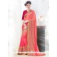 Remarkable Peach And Pink Lace Work Faux Georgette Shaded Saree