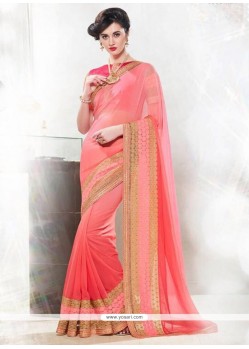 Appealing Embroidered Work Pink Classic Designer Saree
