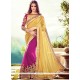 Divine Faux Georgette Beige And Purple Half N Half Designer Saree