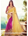 Divine Faux Georgette Beige And Purple Half N Half Designer Saree