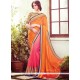 Astonishing Hot Pink And Orange Resham Work Bembarg Half N Half Designer Saree