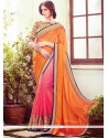 Astonishing Hot Pink And Orange Resham Work Bembarg Half N Half Designer Saree