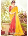 Subtle Bembarg Mustard And Rose Pink Zari Work Half N Half Saree