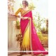 Baronial Hot Pink And Mustard Designer Half N Half Saree