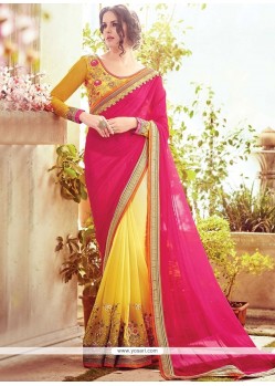 Baronial Hot Pink And Mustard Designer Half N Half Saree