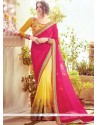 Baronial Hot Pink And Mustard Designer Half N Half Saree