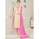 Gripping Chanderi Cotton Beige And Pink Churidar Suit