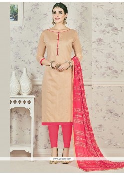 Engrossing Beige And Rose Pink Churidar Designer Suit