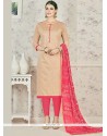 Engrossing Beige And Rose Pink Churidar Designer Suit