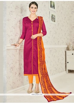 Print Chanderi Cotton Churidar Suit In Magenta