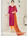 Print Chanderi Cotton Churidar Suit In Magenta