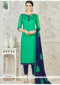 Vibrant Navy Blue And Sea Green Churidar Suit