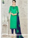 Vibrant Navy Blue And Sea Green Churidar Suit