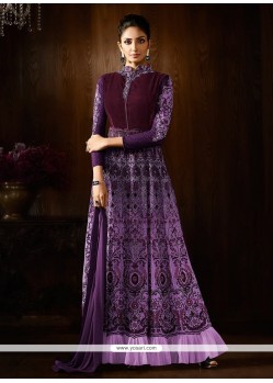 Vivacious Faux Georgette Purple Designer Floor Length Suit