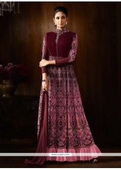 Blooming Net Maroon Embroidered Work Designer Floor Length Suit