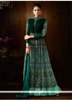 Sightly Stone Work Green Designer Floor Length Suit