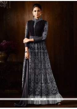 Distinctively Black Stone Work Designer Floor Length Suit