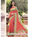 Sightly Faux Georgette Peach Print Work Casual Saree