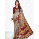 Sensible Print Work Beige And Maroon Casual Saree