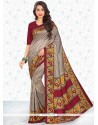 Sensible Print Work Beige And Maroon Casual Saree