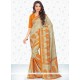 Pleasing Beige Print Work Faux Crepe Casual Saree