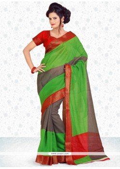 Mod Green Print Work Art Silk Traditional Saree