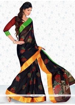 Print Art Silk Traditional Saree In Black