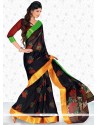 Print Art Silk Traditional Saree In Black