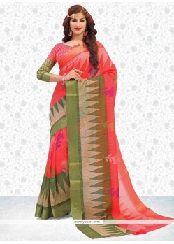 Delightsome Rose Pink Print Work Art Silk Traditional Saree