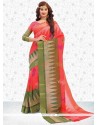 Delightsome Rose Pink Print Work Art Silk Traditional Saree