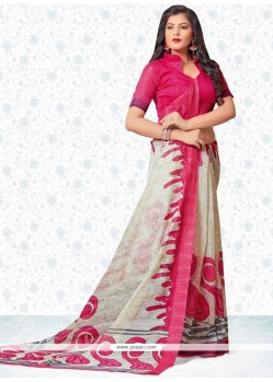 Picturesque Print Work Pink And White Casual Saree