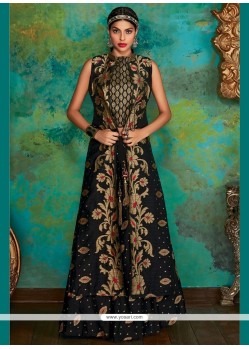 Marvelous Black Weaving Work Banarasi Silk Long Choli Lehenga