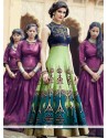 Specialised Navy Blue And Sea Green Digital Print Work Bhagalpuri Silk Readymade Anarkali Suit