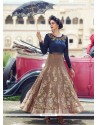 Modest Jacquard Beige And Navy Blue Readymade Anarkali Suit