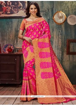Elite Woven Work Hot Pink Art Silk Traditional Designer Saree