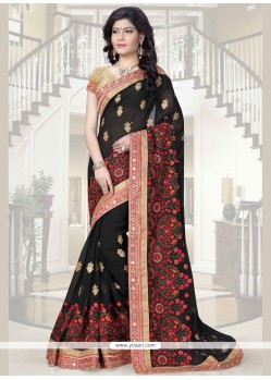 Opulent Faux Georgette Black Resham Work Trendy Saree