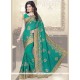 Sea Green Patch Border Work Faux Georgette Classic Designer Saree