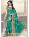 Sea Green Patch Border Work Faux Georgette Classic Designer Saree