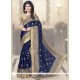 Engrossing Zari Work Navy Blue Faux Chiffon Traditional Saree