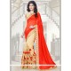 Enthralling Faux Georgette Beige And Orange Resham Work Designer Half N Half Saree