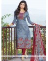 Perfect Print Work Multi Colour Cotton Churidar Suit