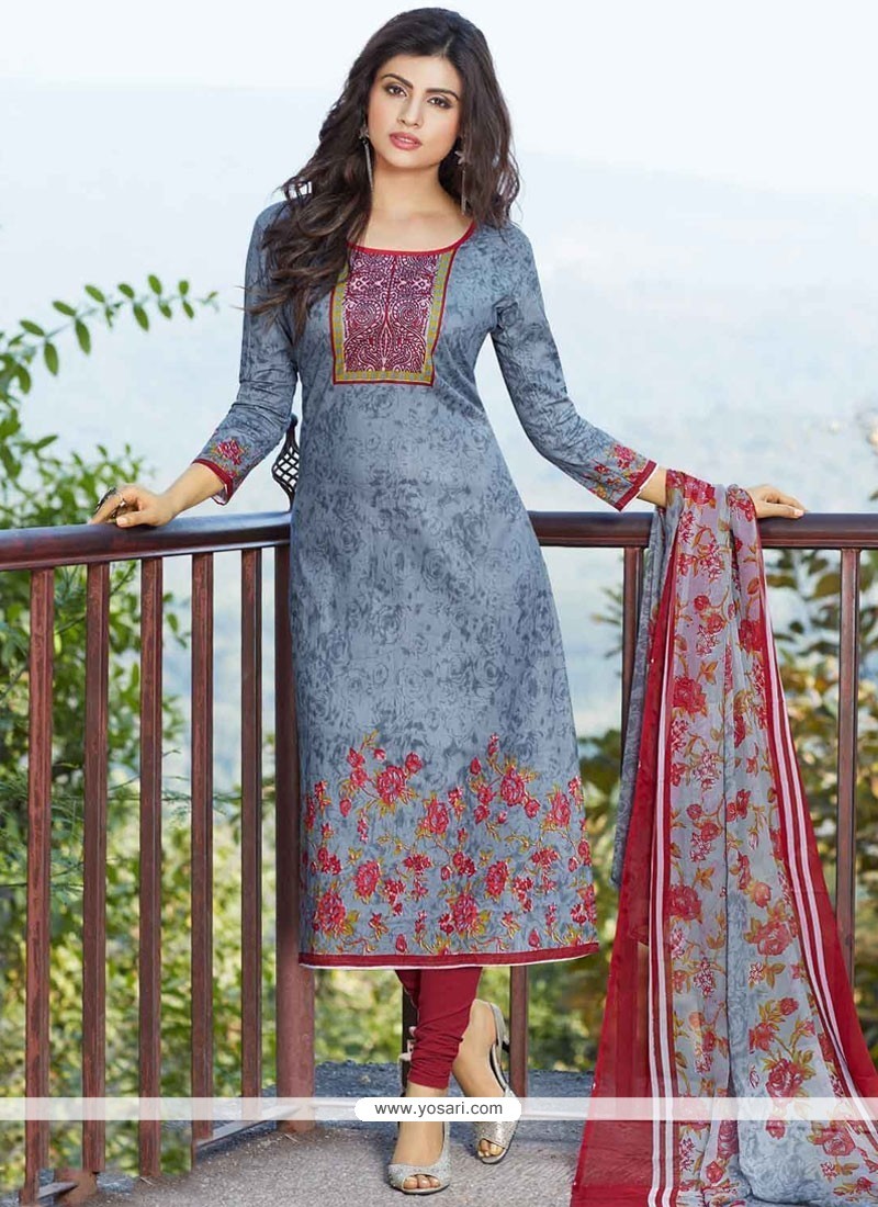 Buy Grey Party Cotton Churidar Salwar Suit Online : 125075 -