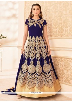 Gauhar Khan Faux Georgette Navy Blue Floor Length Anarkali Suit