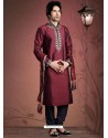 Demure Maroon Resham Work Kurta Pajama