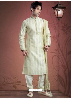 Festive Cream Art Silk Kurta Pajama